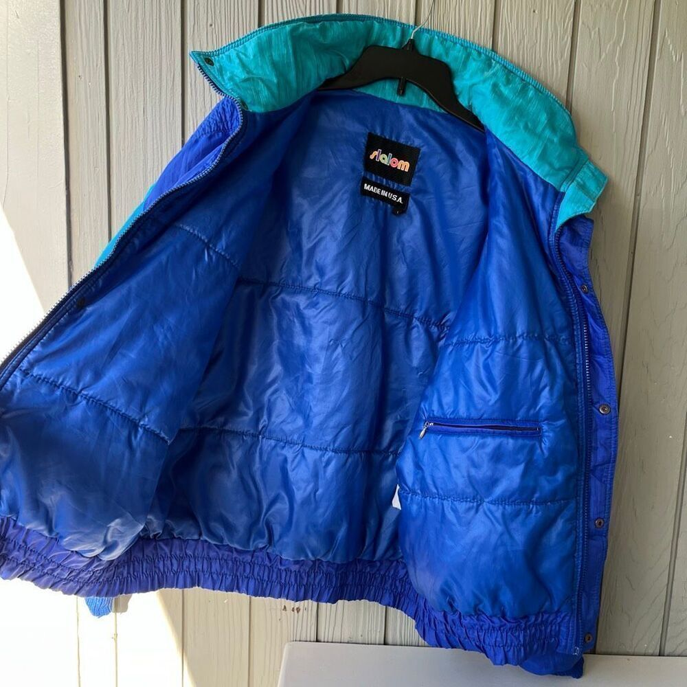 VTG Slalom Colorblock Ski Jacket USA Blue Purple Pink Nylon Zip L Unisex - Picture 4 of 10